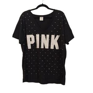 PINK Victoria's Secret Rhinestone Top Size Large Black Semi Sheer Casual
